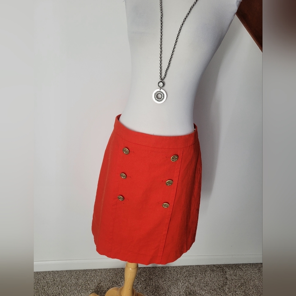 J Crew Marine Orange High Waist Linen Skirt Size 6 New - Picture 5 of 5